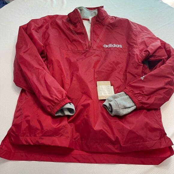 Adidas Team Red Stripe Nylon Windbreaker Size Large VTG Pullover Deadstock NOS - Picture 1 of 13